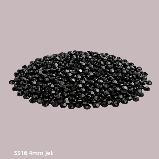 Rhinestones SS16 4mm – Jet (Svart) | Flatback glas
